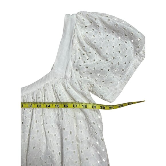 FREE PEOPLE JANIE EYELET RUFFLE MINI TUNIC DRESS Small Size White Embroidery - Picture 11 of 14